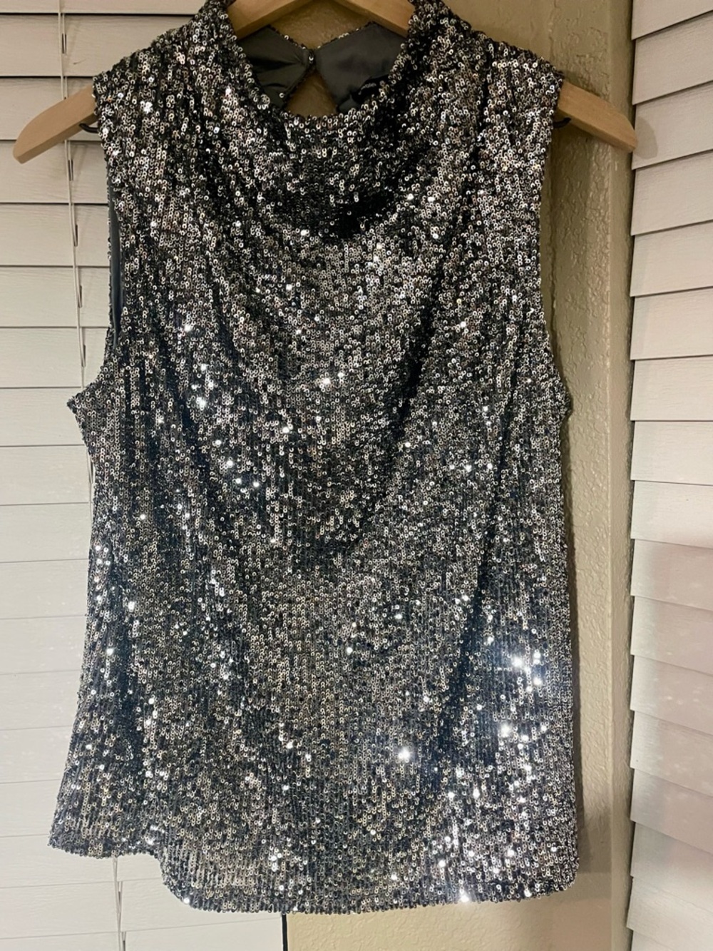 Cable & Gauge Silver Sequin Sleeveless Cowl Neck Top